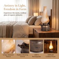 Lampe de bureau LED rechargeable minimaliste avec base en aluminium brossé pour chambre à coucher, lampe de table sans fil de luxe en albâtre pour la vente en gros