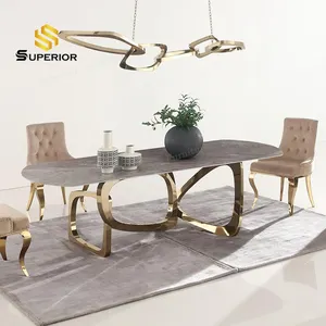 포한 금속 식탁과 의자 가구 8 고급 식탁 현대 금 대리석 식탁
