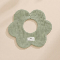 Bavoir bébé 100% coton mousseline en forme de fleur, couleur unie, en gaze, anti-bave, rotatif à 360°, avec étiquette personnalisée, OEM, vente en gros