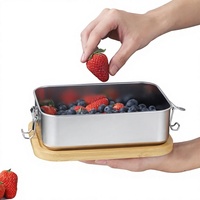 Boîte à bento en acier inoxydable 304 avec couvercle en bambou anti-fuite et fermoir, conteneur de stockage de repas portable à joint hermétique