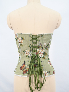 Encantador Corsé con Estampado Floral de Mariposas, con Ribete de Encaje, Sin Tirantes, Escote Corazón, Top Bustier Moldeador de Cintura - Product Image 1