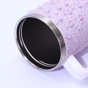 Gobelet isotherme en acier inoxydable 304 de 40 oz avec perles et strass, avec poignée, pour femme, idéal pour cadeau de mariage, vente en gros en lot - Product Image 6