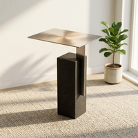 Table d'appoint minimaliste en pierre naturelle noire, style rétro vintage, table de bout de canapé, petite table design