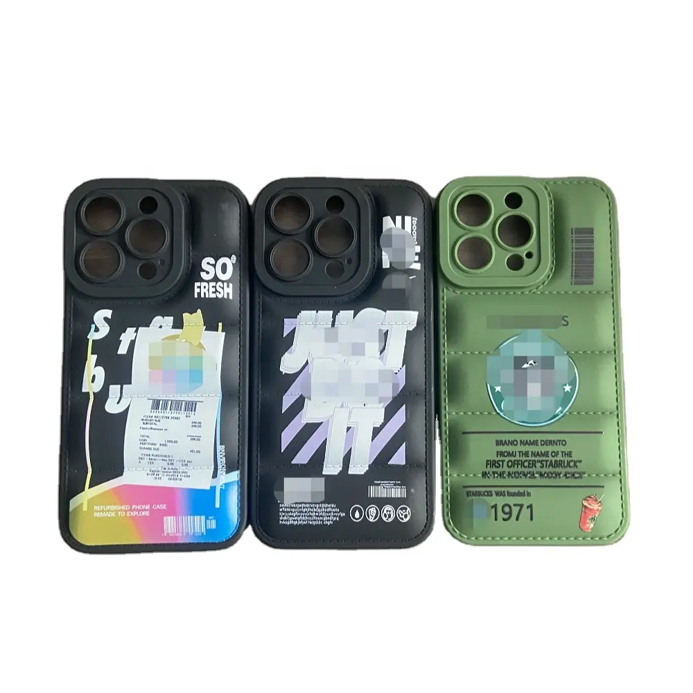 Vendita calda Puffer marca piumino lente custodia per telefono per iPhone 14 13 12 11 Xs XR custodia morbida in TPU