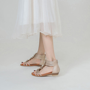 Comodo anello ortopedico con punta bohémien in rilievo <span class=keywords><strong>sandali</strong></span> da donna eleganti con cinturino elastico alla caviglia scarpe basse estive - Product Image 3