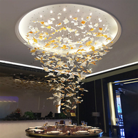 Lustre de restaurant et de hall d'hôtel en verre artistique moderne, design feuille d'érable, sur mesure, non standard