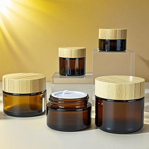 5g 10g 15g 30g 50g 100g Natural Bamboo Cosmetic Container Eye Cream <b>Scrubs</b> Cream Amber Glass Jar with Bamboo Lid-non Plastic - Product Image 2