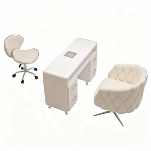 Ensemble de poste de travail pour nail art de style crème luxueux, table et chaise avec plateau en marbre et prise d'aspiration intégrée pour la réparation des ongles - Product Image 4
