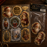 Autocollants de Noël personnalisés imprimés 12x15mm en vinyle, papier synthétique, PVC holographique, autocollants adhésifs découpés, vente en gros, fabricant