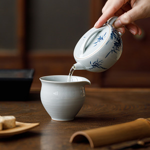 Guanlan Hand Painted Blue Bamboo Porcelain Teapot With Lid Round Shape For Kung Fu <b>Tea</b> <b>Set</b> - Product Image 3