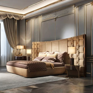 <span class=keywords><strong>Lit</strong></span> italien moderne de luxe King Size avec tête de <span class=keywords><strong>lit</strong></span> haute rembourrée <span class=keywords><strong>en</strong></span> cuir souple et bois doré sur mesure pour les chambres d'hôtel - Product Image 3