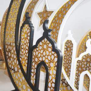سعر منخفض لهدايا عيد الفطر المبارك الزخرفية، فوانيس ليلية LED مضيئة، مشغولات خشبية لتزيينات رمضان مرسومة يدويًا - Product Image 5