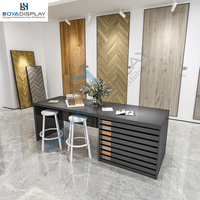 Armoire de rangement en bois naturel, carreaux en céramique, pierre de construction, Quartz, étagère à échantillon, sol en bois dur