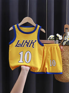 Vêtements de sport d'été pour bébés garçons, gilet en fibre de polyester à séchage rapide, motif de <span class=keywords><strong>dessin</strong></span> <span class=keywords><strong>animé</strong></span>/alphabet, style de mouvement, vêtements de basket-ball - Product Image 2