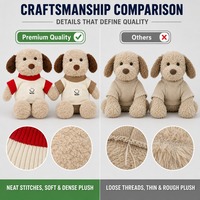 Peluche chiot avec pull en tricot côtelé rouge et patch souriant sur la poitrine, animal en peluche doux pour la décoration de chambre et cadeau pour une maison chaleureuse