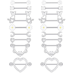 Fashionable Heart-Shaped Zircon Stainless Steel Nipple <strong>Rings</strong> Sexy Breast <strong>Piercing</strong> Jewelry for Women Men for Weddings Engagements - Product Image 4