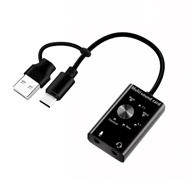 Universal 7.1 Channel USB Sound Card Adapter External Gaming Type-C 2in1 Virtual Multisound for PC