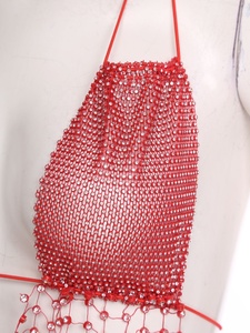 Top Corto Halter con Pedrería para Mujer, con Flecos y Cuentas, Malla, para Baile Latino, Salsa, Festival, Rave, Disfraz de Escenario, Personalizado - Product Image 4