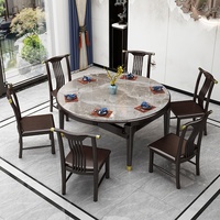 Nouvelle table à manger en bois massif brillant de style chinois avec chaises, combinable, rétractable, pliable, réglable, avec pieds en cuivre, moderne