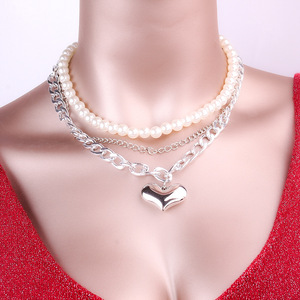 Collar de Varias Capas Estilo Europeo Americano, Colgante de Corazón con Perlas de Imitación, Joyería de Moda, Regalo para Mujer - Product Image 4
