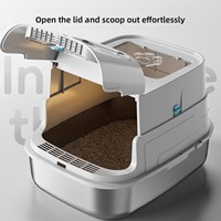 Bac à litière pour chat entièrement fermé, anti-odeur, hygiénique, facile à nettoyer, durable, base en acier inoxydable, anti-éclaboussures, grand espace