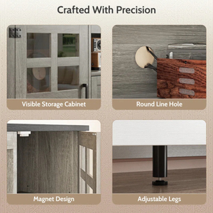 Meuble TV E1 P2 en bois d'ingénierie style ferme avec portes de grange et tiroirs, meuble multimédia gris avec portes vitrées, console haute - Product Image 3