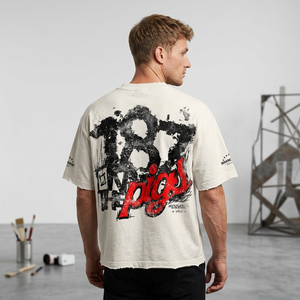 T-shirt formel oversize pour homme, col roulé, manches courtes, imprimé, 100% coton, coupe classique, logo uni sur le devant, tricoté - Product Image 6