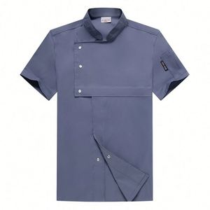 Uniforme de Chef para Mujer, Diseño Moderno, Manga Corta, para Camarero/a, Cocina, Pizzería, Restaurante, Color Morado - Product Image 1