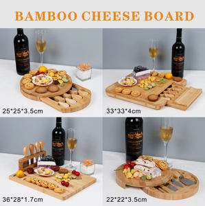 Ensemble planche à fromage et couteau en bambou-Ensemble de planches à charcuterie et plateau à fromage avec tiroir à couverts coulissant-pour viande et vin - Product Image 6