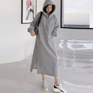 Inverno coreano spesso caldo pianura lungo felpe con cappuccio <span class=keywords><strong>donna</strong></span> personalizzato OEM <span class=keywords><strong>oversize</strong></span> tasca a marsupio Maxi felpa con cappuccio <span class=keywords><strong>abiti</strong></span> - Product Image 3