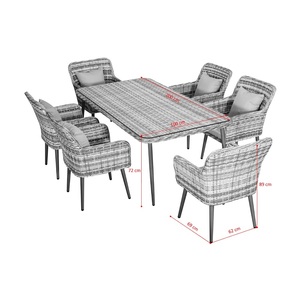 Set da pranzo per esterni QUITO grigio 7 pezzi con cuscini per giardino, terrazza, balcone - Product Image 1