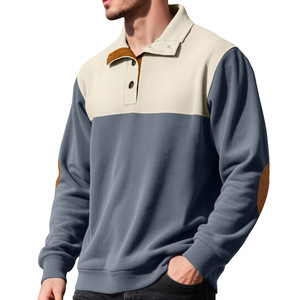 Sweat-shirt en velours côtelé pour homme, col montant, blocs de couleur, manches longues, pour l'automne et l'hiver - Product Image 2
