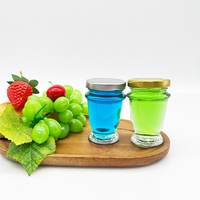 Offre Black Friday : Pot en verre 50 ml à fond épais, forme trophée en V, avec couvercle métallique coloré et bouton de sécurité, pour remplissage à chaud de cubilose