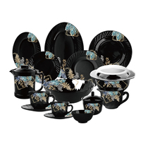 Service de table en verre opale blanc et noir avec impression florale en décalcomanie, fabrication chinoise, vente directe, 72 pièces, 58 pièces