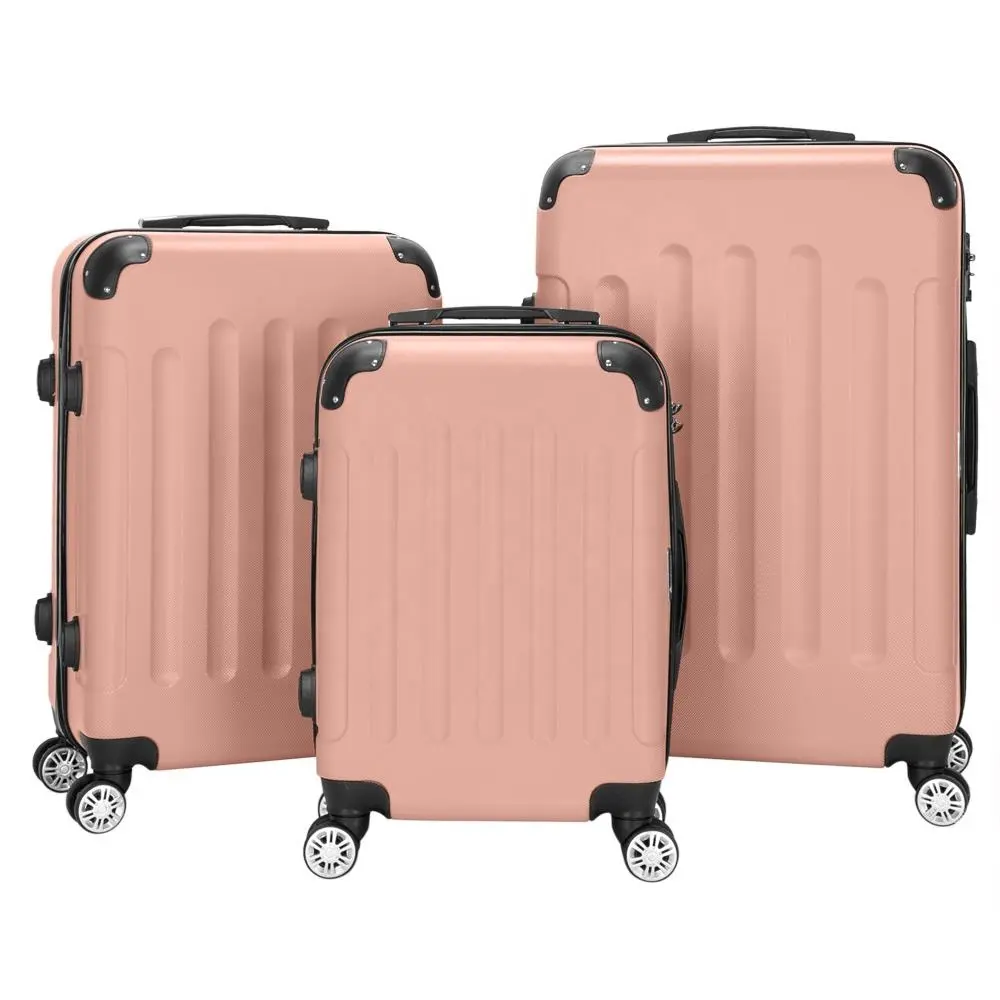 Casual fashion ABS suitcase 3 set PC teolley luggage 20 inch pink suitcase handbags