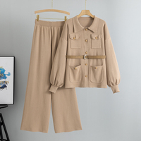 Ensemble deux pièces élégant pour femme : pull tricoté col polo ample et pantalon taille haute à jambes larges – Collection Automne Hiver
