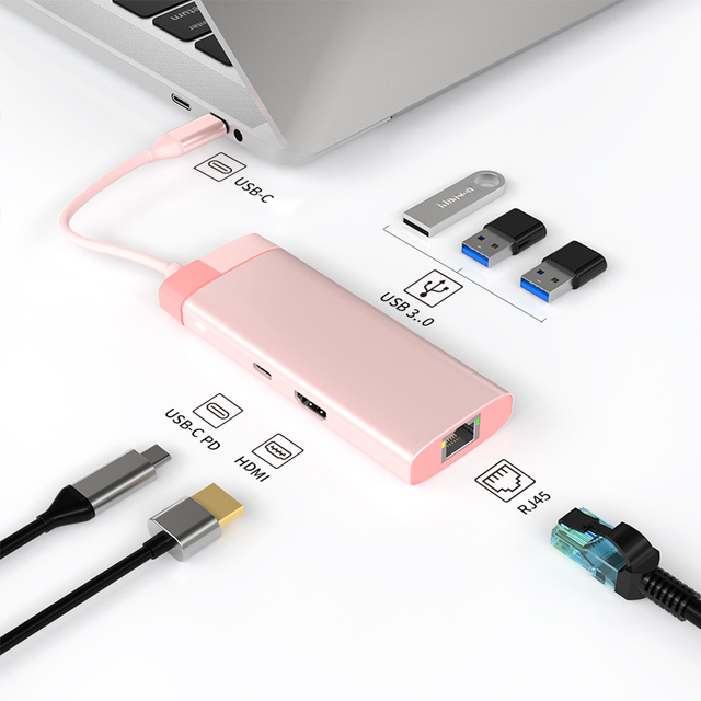 Hub Usb 6 in 1 Usb c Hub Type-C to PD 100W USB3.0*3 HD-MI RJ45 1000M Gigabit Ethernet Port Type c Hub