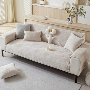 Nordic Minimalist <b>Sofa</b> Cushion Pad 145-185CM Geometric Pattern Crystal Velvet All Season Non Slip Seat <b>Cover</b> - Product Image 2