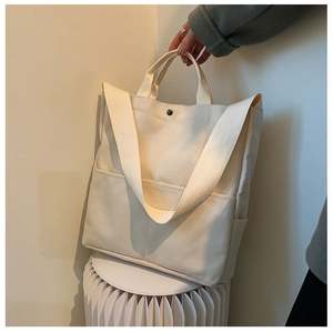 Sacs fourre-tout en toile personnalisés, robustes, réutilisables, avec poignées en coton, écologiques, blanc satiné, noir, logo imprimé pour le shopping féminin - Product Image 1