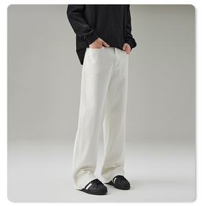 Jean en denim large taille mi-haute blanc et noir délavé style hip-hop tendance pour femme - Product Image 2