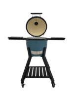 Barbecue Kamado Royal MK16 Pro moderne en céramique, forme d'œuf, finition brillante bleu clair, avec chariot portable pour le camping et l'extérieur
