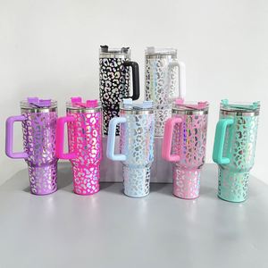Wholesale Bulk <b>40oz</b> Vinyl Wrap Decal Leopard Print Stainless Steel 40 Ounce <b>Tumbler</b> Outdoor Camping Cup Coffee Mug <b>With</b> <b>Handle</b> - Product Image 1