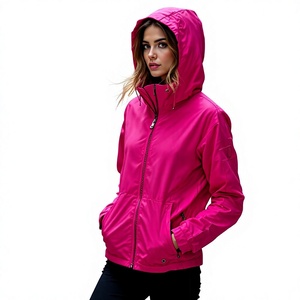 <b>Women's</b> <b>Pink</b> Hooded Windproof Jacket Solid Color Polyester Autumn Wear Full Sleeve Regular Fit With Pockets <b>hoodie</b> Minimalist - Product Image 6