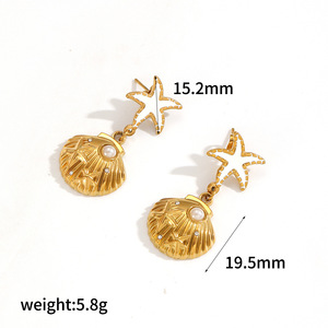 ต่างหูห้อยรูปทะเล ทำจากสแตนเลส ประดับเปลือกหอย เต่า ม้าน้ำ และดาวทะเล  เครื่องประดับสำหรับงานปาร์ตี้ สีทอง  ต่างหูแฟชั่น - Product Image 5