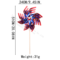 Bendera Amerika Serikat Pinwheel Bintang Patriotik Garis-Garis Reflektif 8 Bilah Tongkat Kayu Dekorasi Taman Hari Kemerdekaan 24cm
