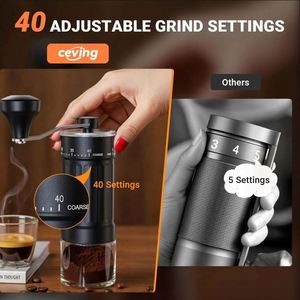 40 Levels Adjusted Pour Over Travelling Classic Glass Coffee Mill Hand Crank Portable Manual Coffee <b>Grinder</b> with Glass Base - Product Image 4