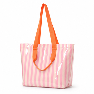 Sac fourre-tout en PVC rayé pour femmes, avec doublure en polyester, imperméable, grande capacité, détails brodés, pour femmes - Product Image 5