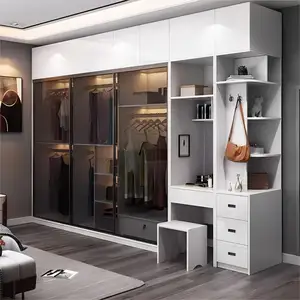 KEJIA Personalizado Diseño Moderno Dormitorio Muebles Armario Alto Brillo Laca Puerta Corredera de Vidrio Armarios Armario
