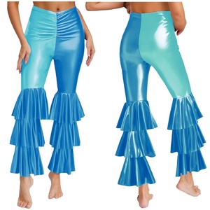 Pantalon évasé métallisé pour femme, taille haute, à volants superposés, effet liquide, pour festivals, soirées et spectacles sur scène - Product Image 4
