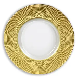 Vaisselle en céramique, assiette à dîner en verre de style européen, bord doré transparent, assiette chargeur de fruits créative, vente en gros d'usine